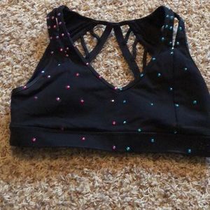 Black Dance Top w/ Blue & Pink Custom Rhinestones - Adult Small